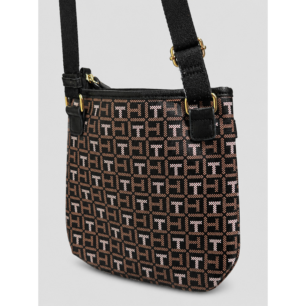 Tommy Hilfiger Crossbody Shoulder Purse Monogram Black Brown White Adjustable - Picture 4 of 10